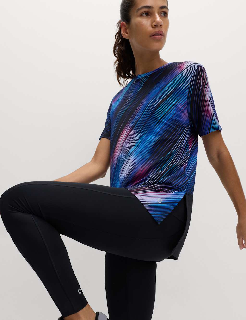 Goodmove Scoop Neck Mesh Back T-Shirt Purple Mix