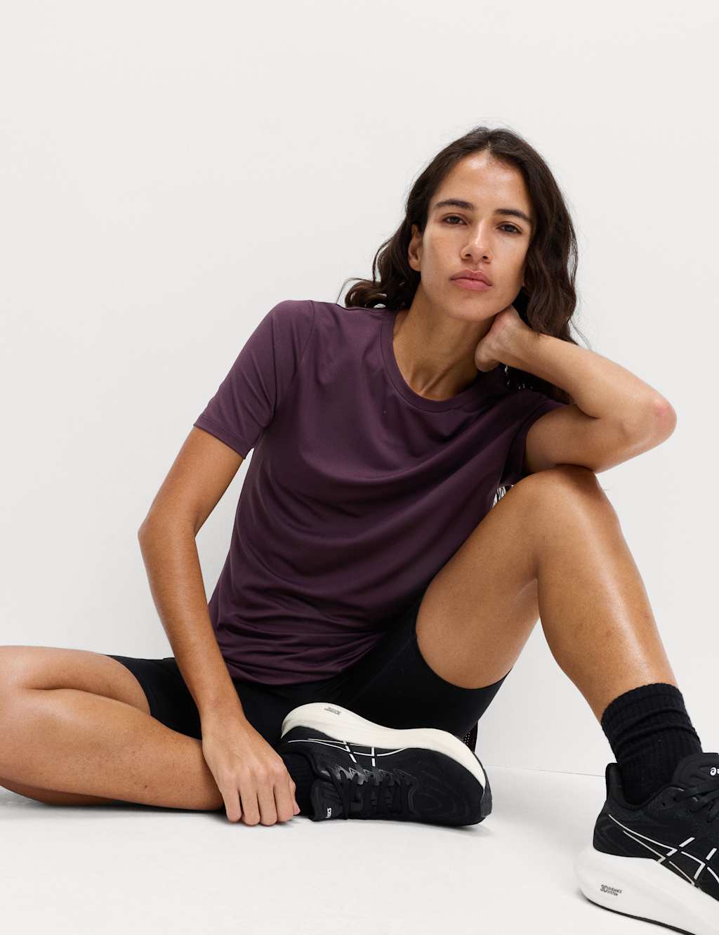 Goodmove Scoop Neck Mesh Back T-Shirt Plum