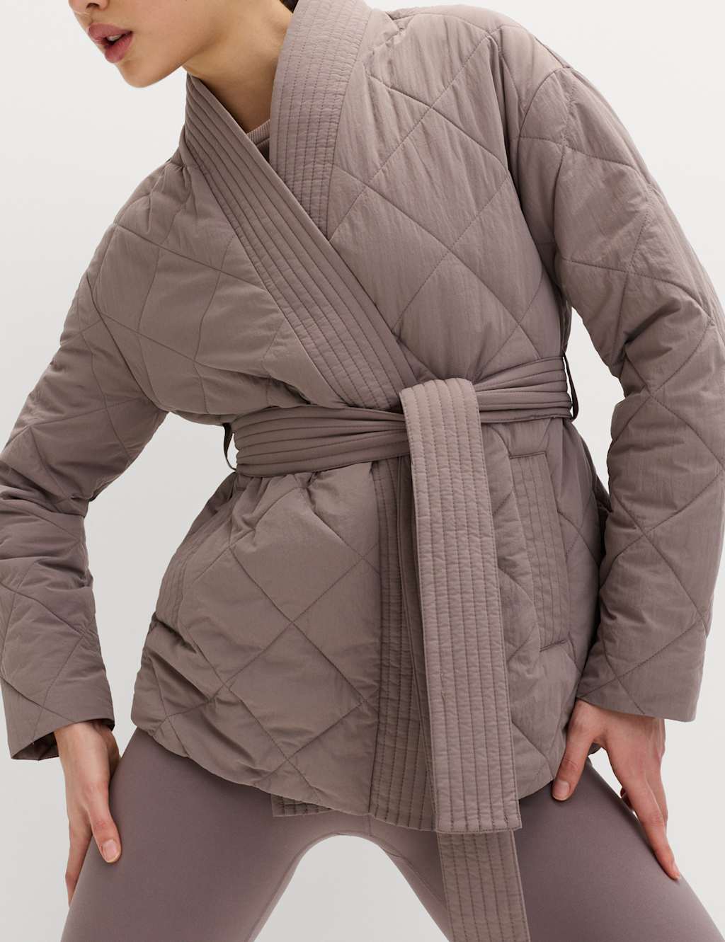 Goodmove Women's Stormwear Quilted Longline Wrap Jacket - 14 - Brown Haze