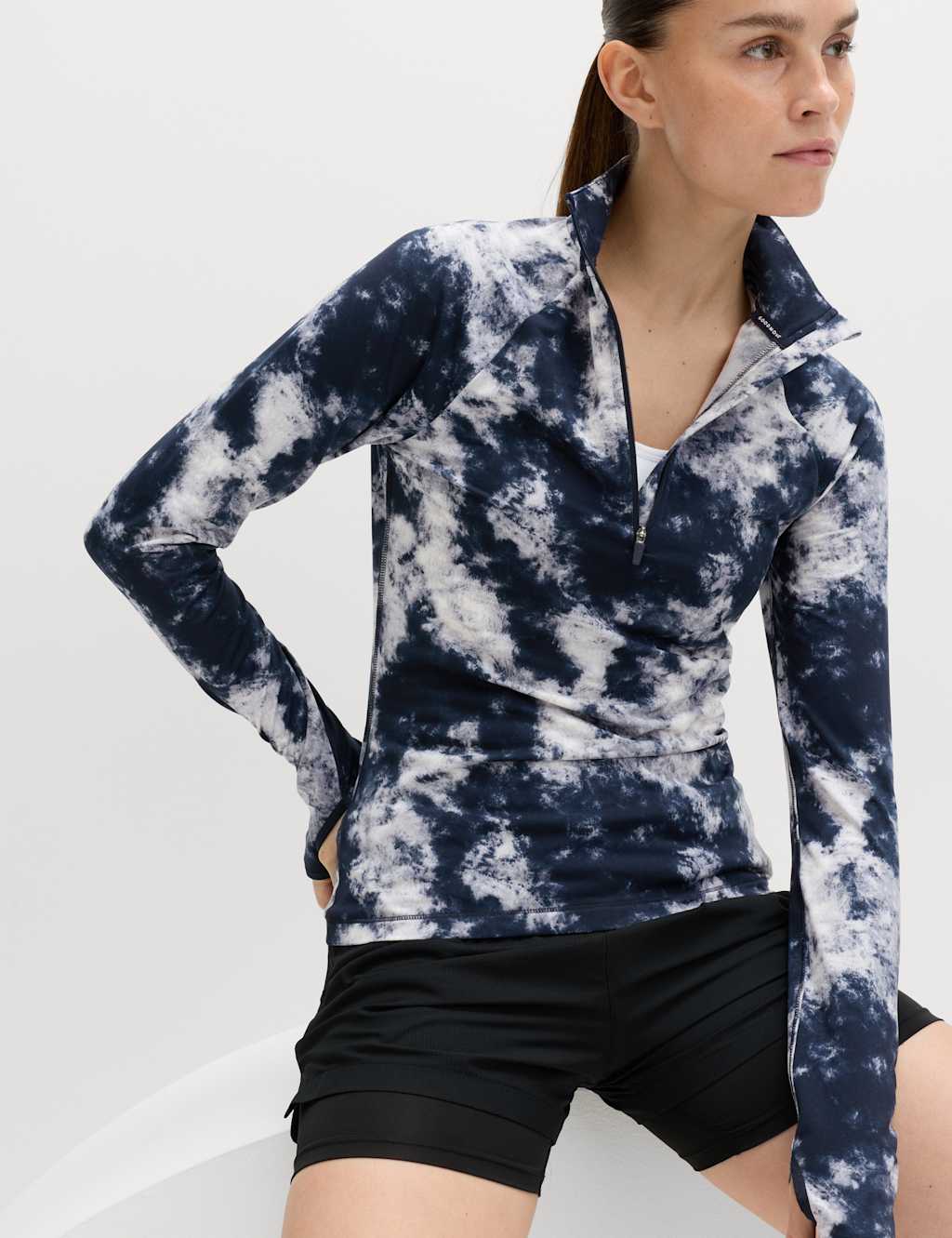 Goodmove Women's Ultraheat Printed Half Zip Running Top - 12 - Navy Mix