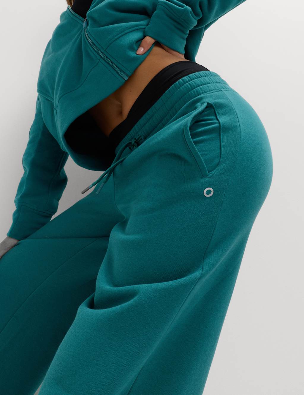 Goodmove Cotton Rich High Waisted Wide Leg Joggers Petrol Green