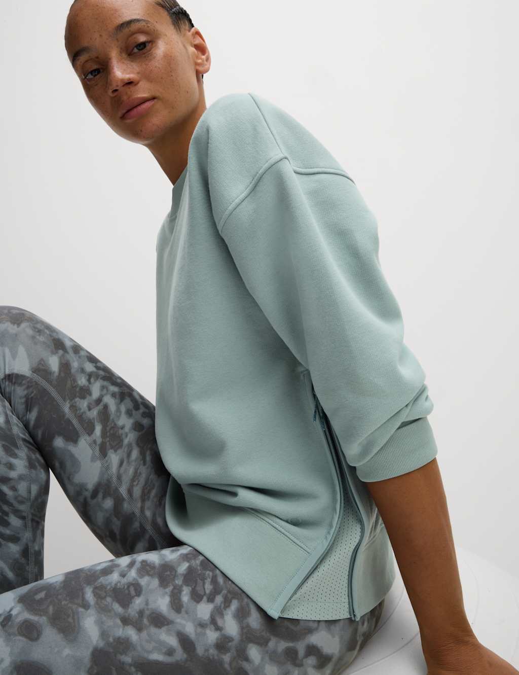 Cotton Rich Mesh Panel Relaxed Sweatshirt
