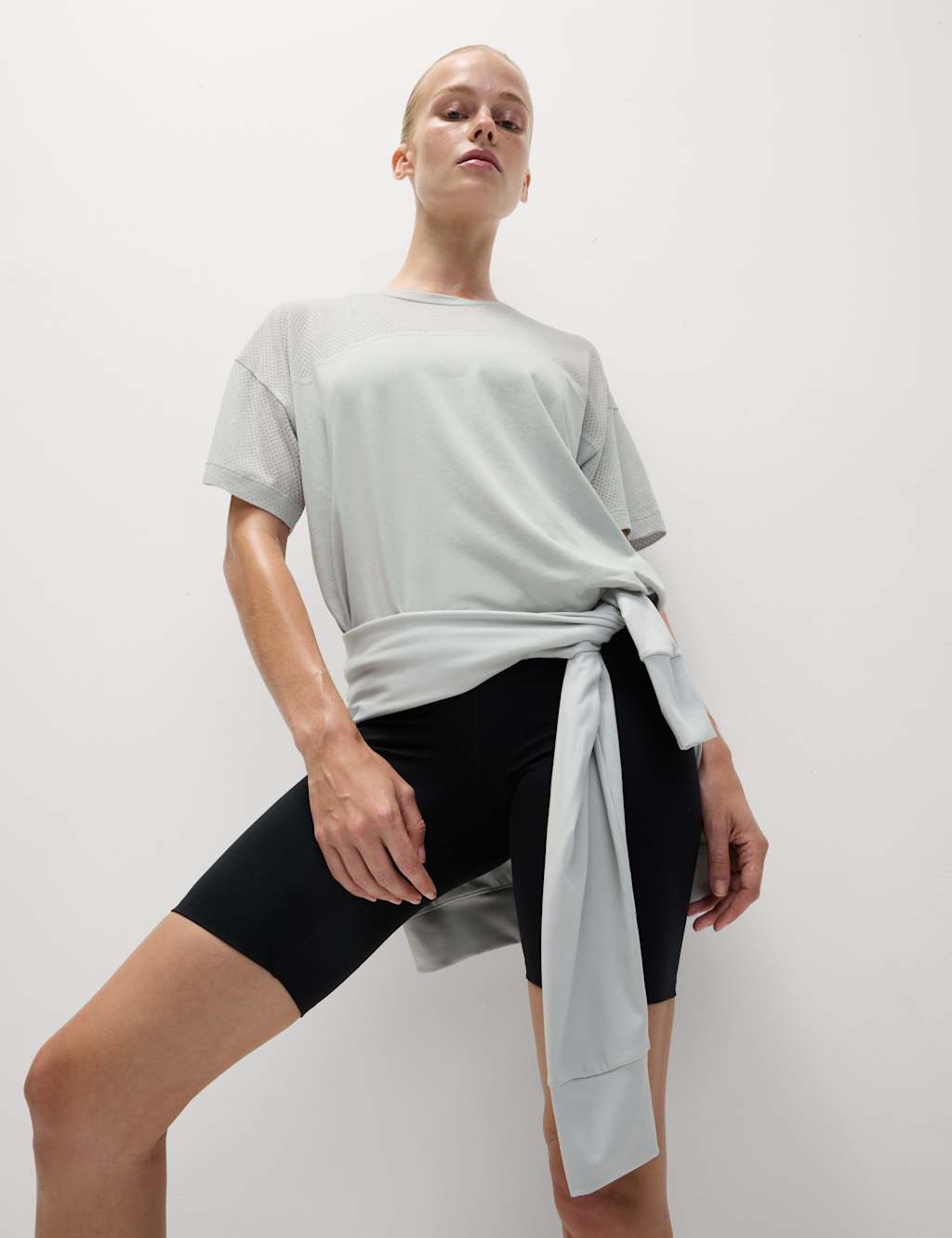 Goodmove Cotton Blend Lightweight Yoga T-Shirt Light Grey