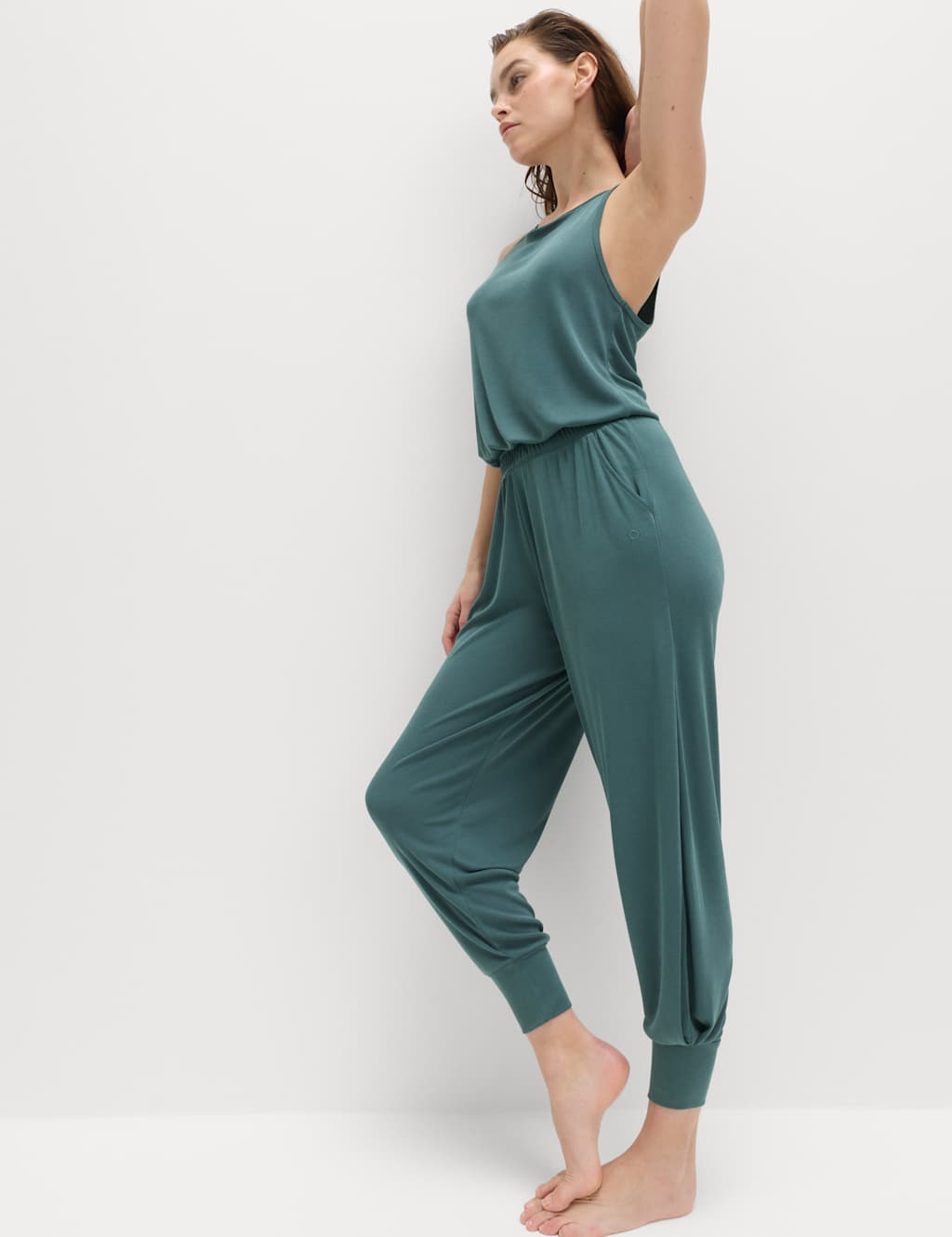 Goodmove Women's Modal Rich Cool Comfort Relaxed Jumpsuit - 12 - Smokey Green
