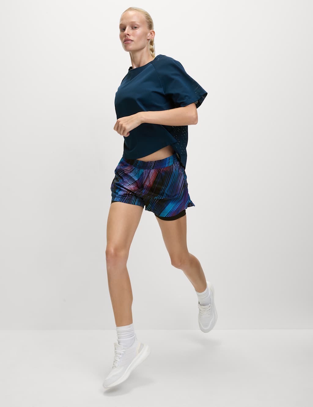 Goodmove Textured Lightweight Crew Neck Boxy T-Shirt Dark Marine