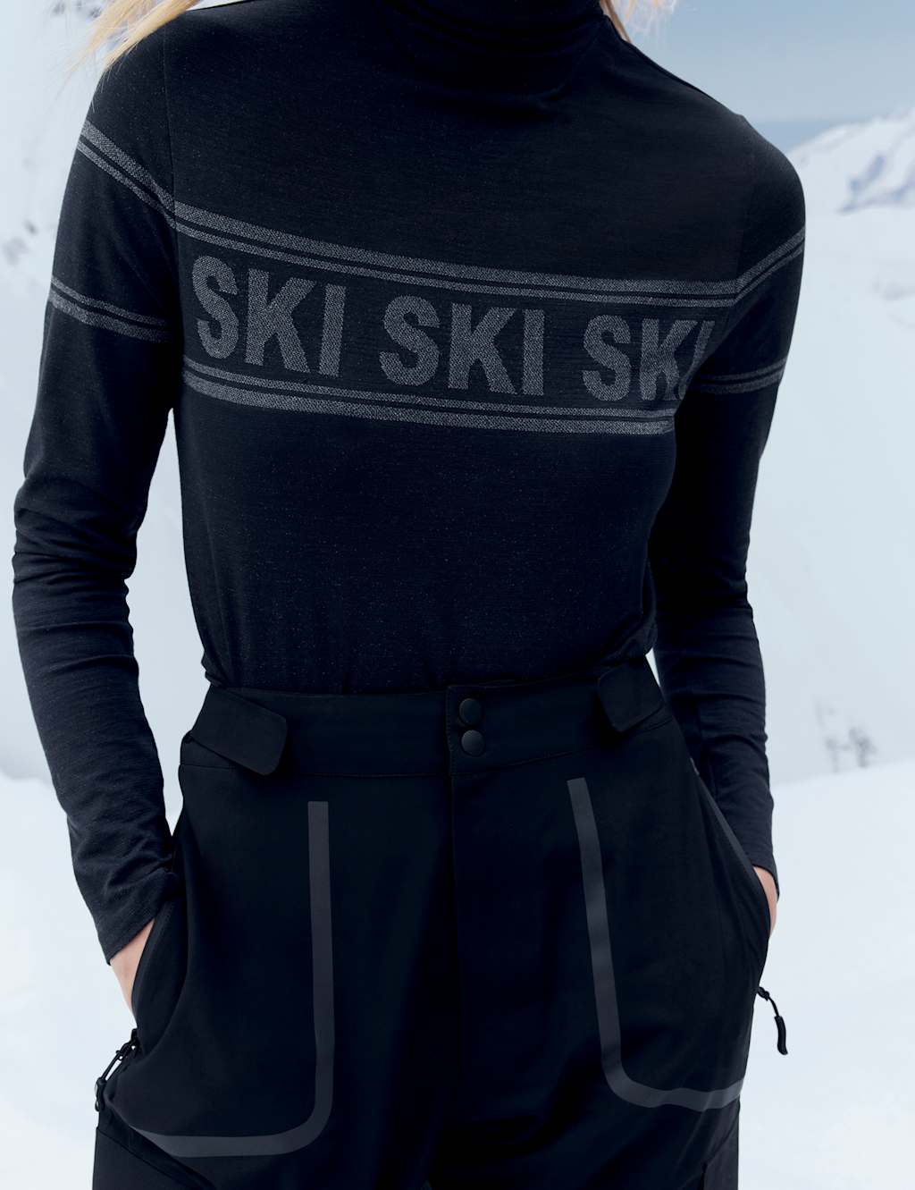 Goodmove Seamless Ski Base Layer Top with Merino Wool Black