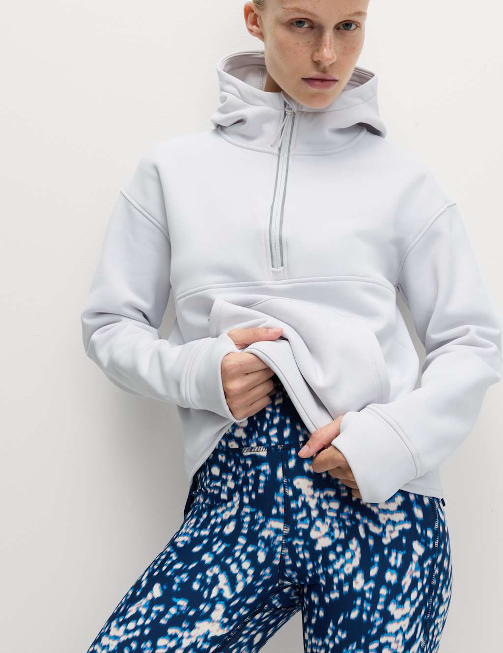 Goodmove Ultraheat Hooded Half Zip Hoodie Silver Grey