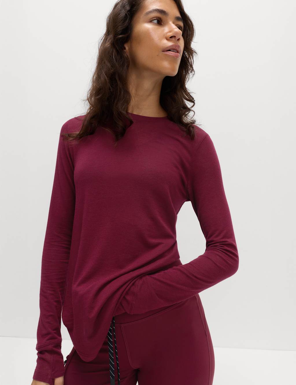Goodmove Lightweight Base Layer Top with Merino Wool Dark Claret