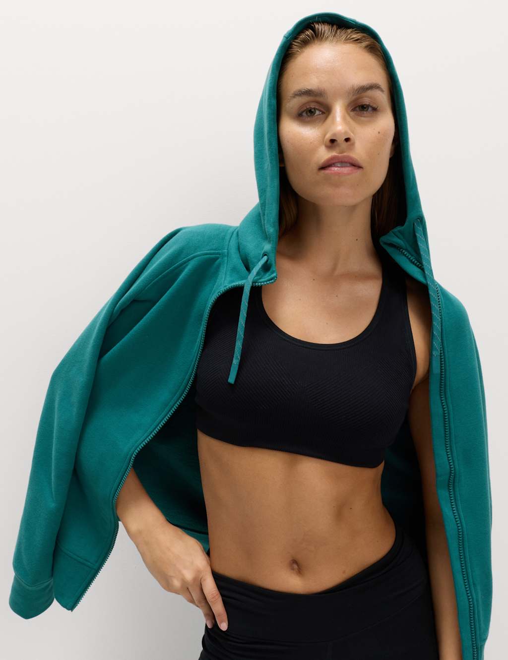 Goodmove Cotton Rich Zip Up Relaxed Hoodie Petrol Green