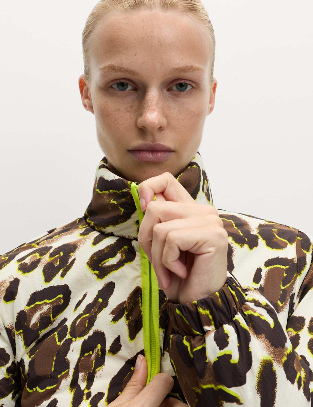 Goodmove Padded Printed Funnel Neck Jacket Brown Mix