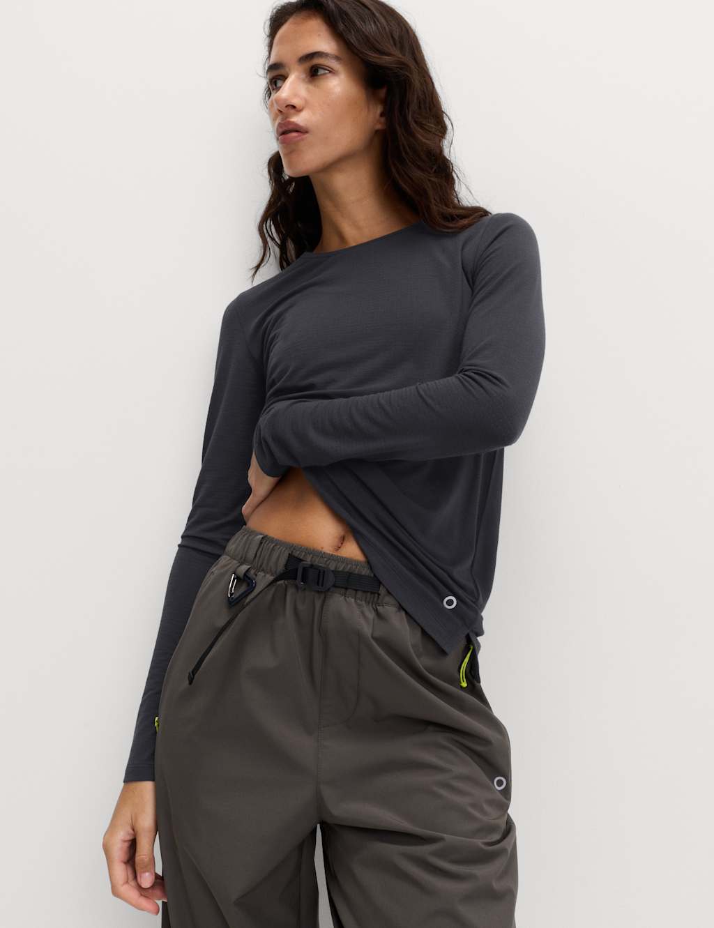 Goodmove Textured Crew Neck Top Carbon