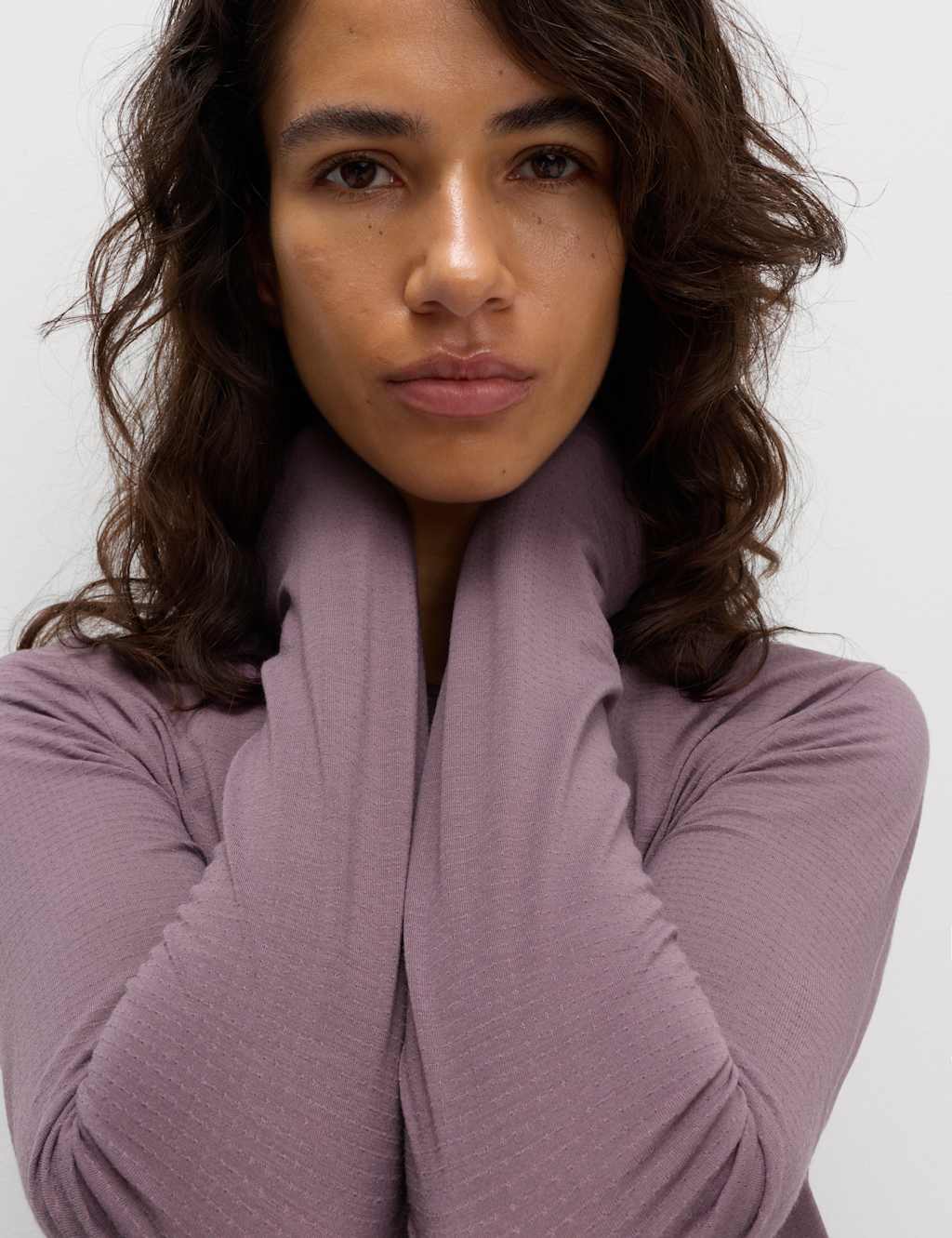 Goodmove Textured Crew Neck Top Dusted Plum