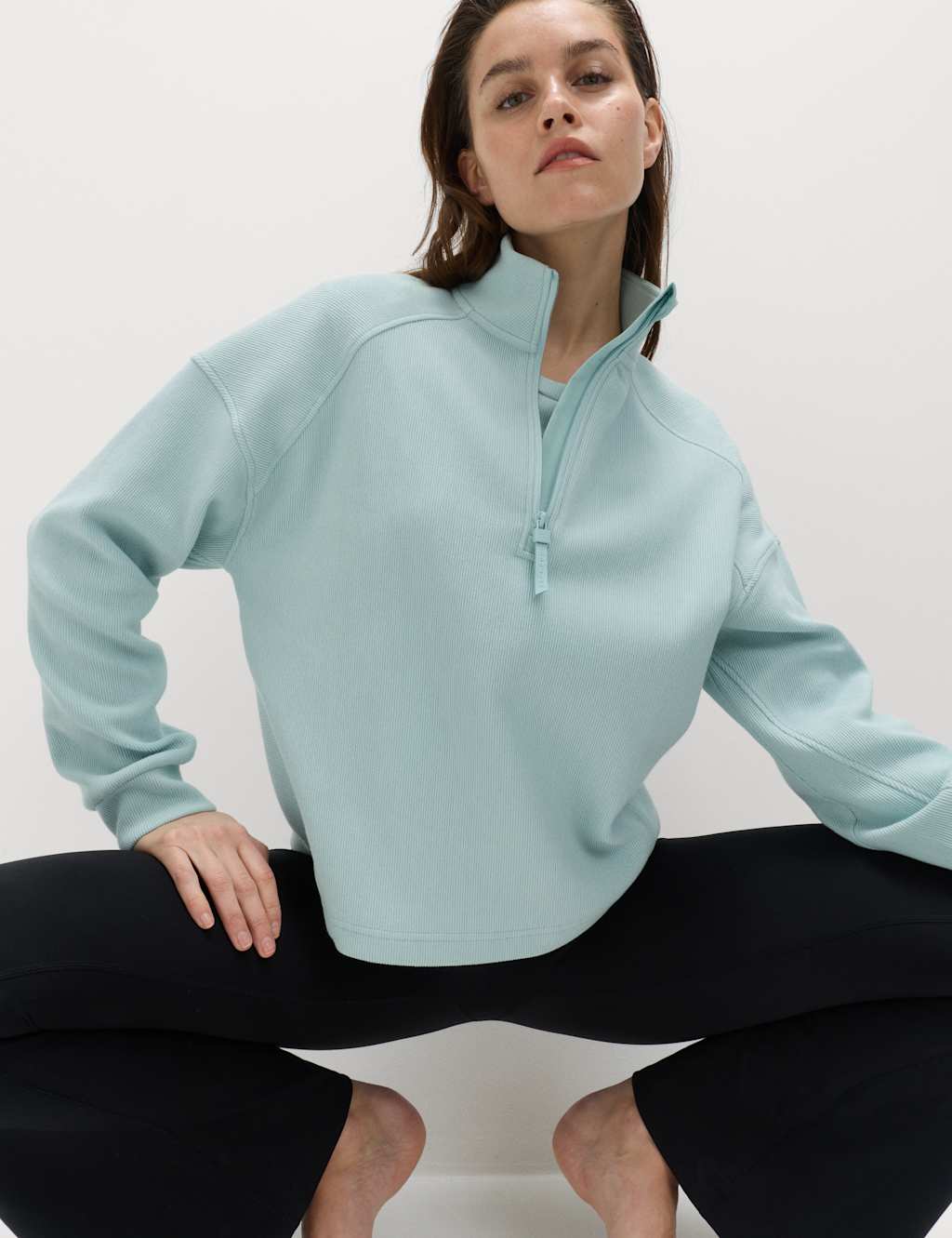 Goodmove Women's Rib Half Zip Yoga Sweatshirt - 18 - Light Aqua