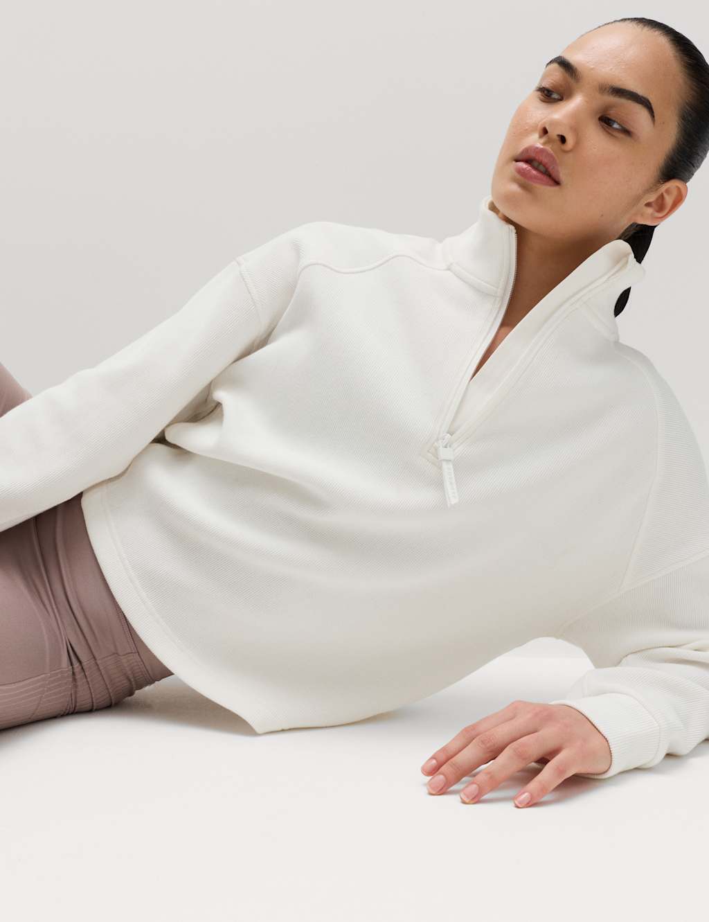 Goodmove Women's Rib Half Zip Yoga Sweatshirt - 14 - Ivory