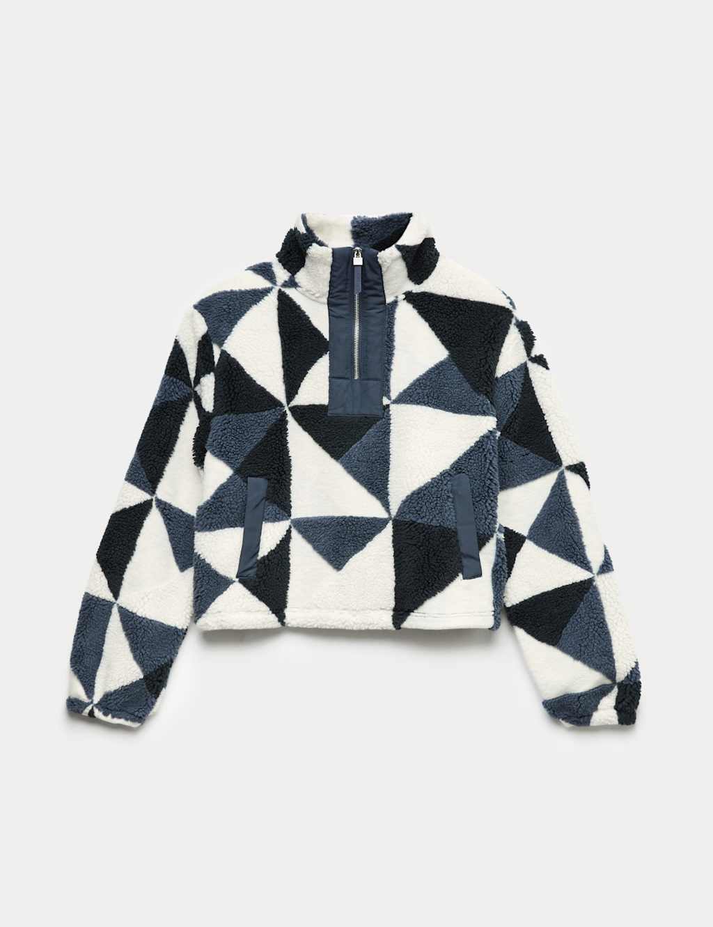Goodmove Borg Printed Funnel Neck Fleece Jacket Dark Navy Mix