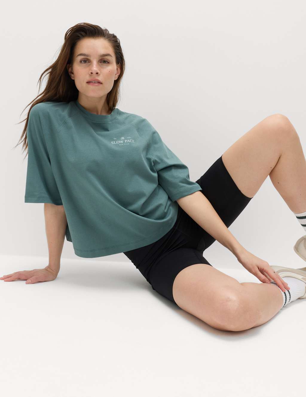 Goodmove Women's Cotton Rich Graphic Boxy T-Shirt - Large - Smokey Green