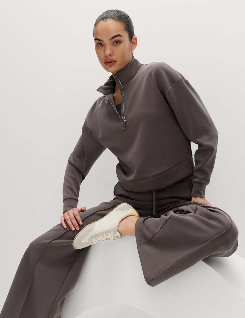 Goodmove Women's Sandwashed Funnel Neck Half Zip Sweatshirt - 14 - Mid Grey