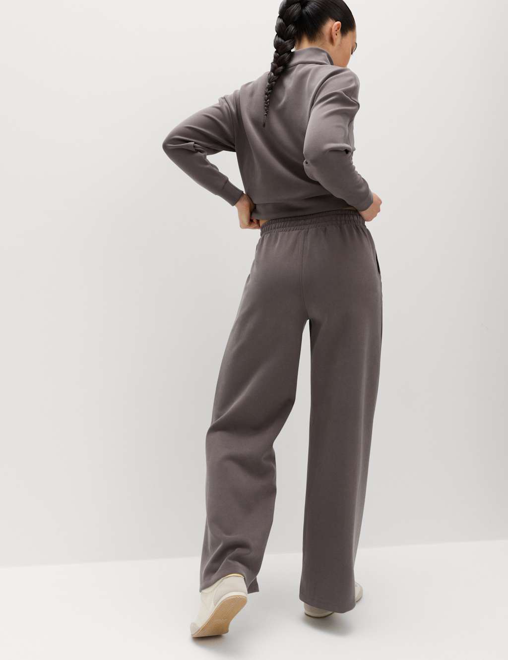 Goodmove Women's Sand Wash High Waisted Wide Leg Joggers - 14 - Mid Grey