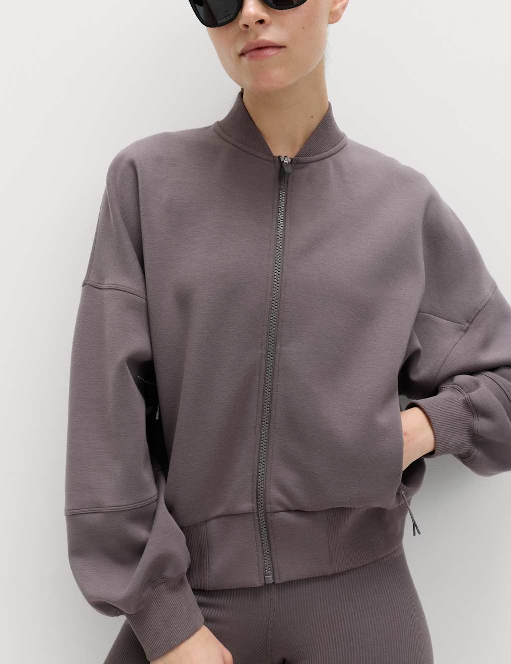 Goodmove Women's Zip Up Relaxed Bomber Jacket - 18 - Mid Grey