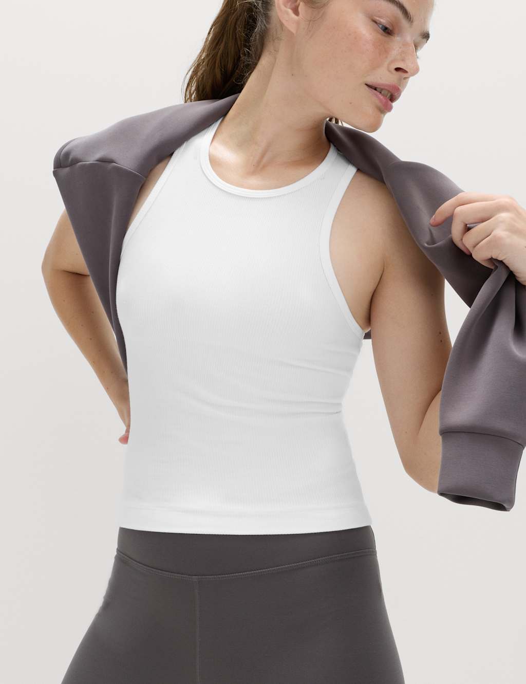 Goodmove Women's Modal Rich Textured Round Neck Fitted Vest - 20 - White