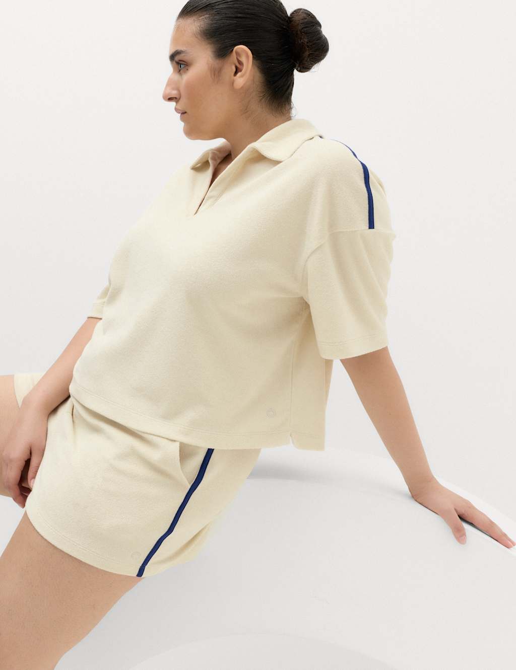 Goodmove Women's Cotton Rich Terry BrushedPolo Top - 14 - Vanilla