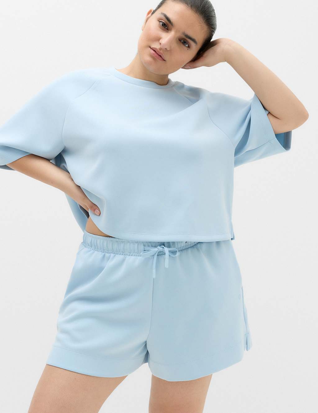 Goodmove Women's Modal Blend Sand Wash Oversized Crop Sweatshirt - 14 - Powder Blue