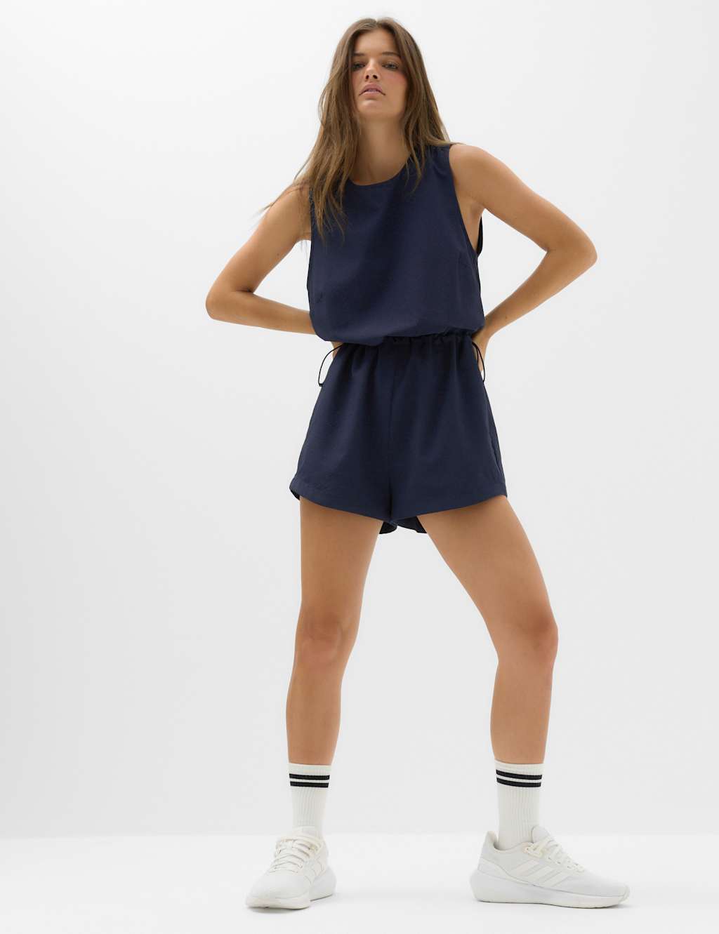 Goodmove Women's Seersucker Relaxed Playsuit - 20 - Dark Navy