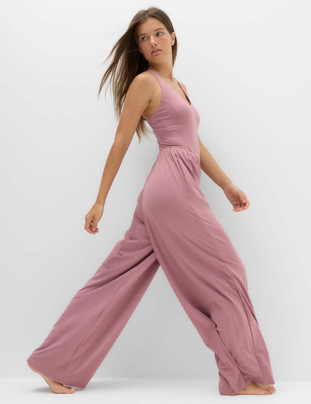 Goodmove Women's Supersoft Marl Strappy Back Jumpsuit - 20 - Tea Rose