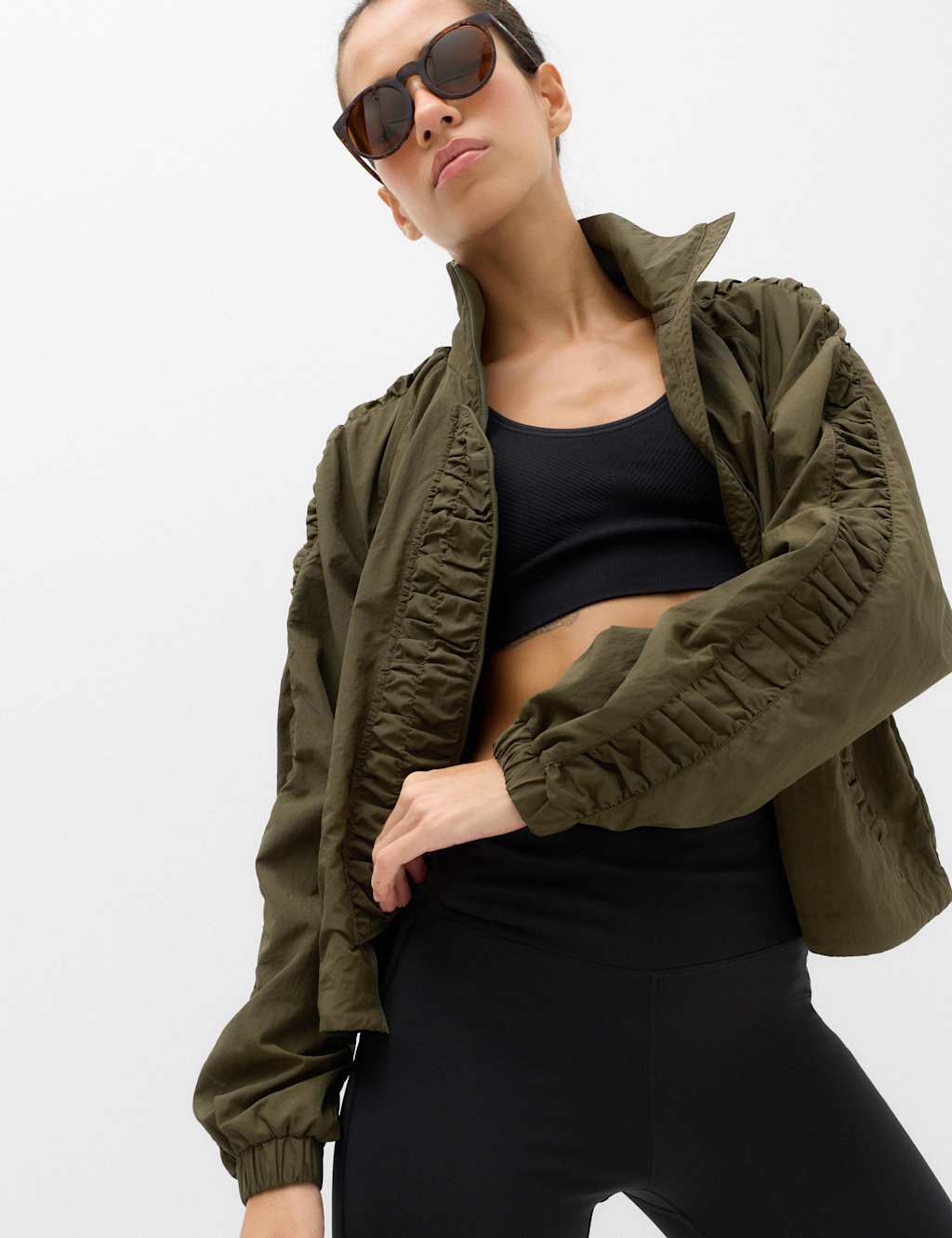 Goodmove Women's Stormwear Lightweight Funnel Neck Ruched Jacket - 20 - Dark Khaki