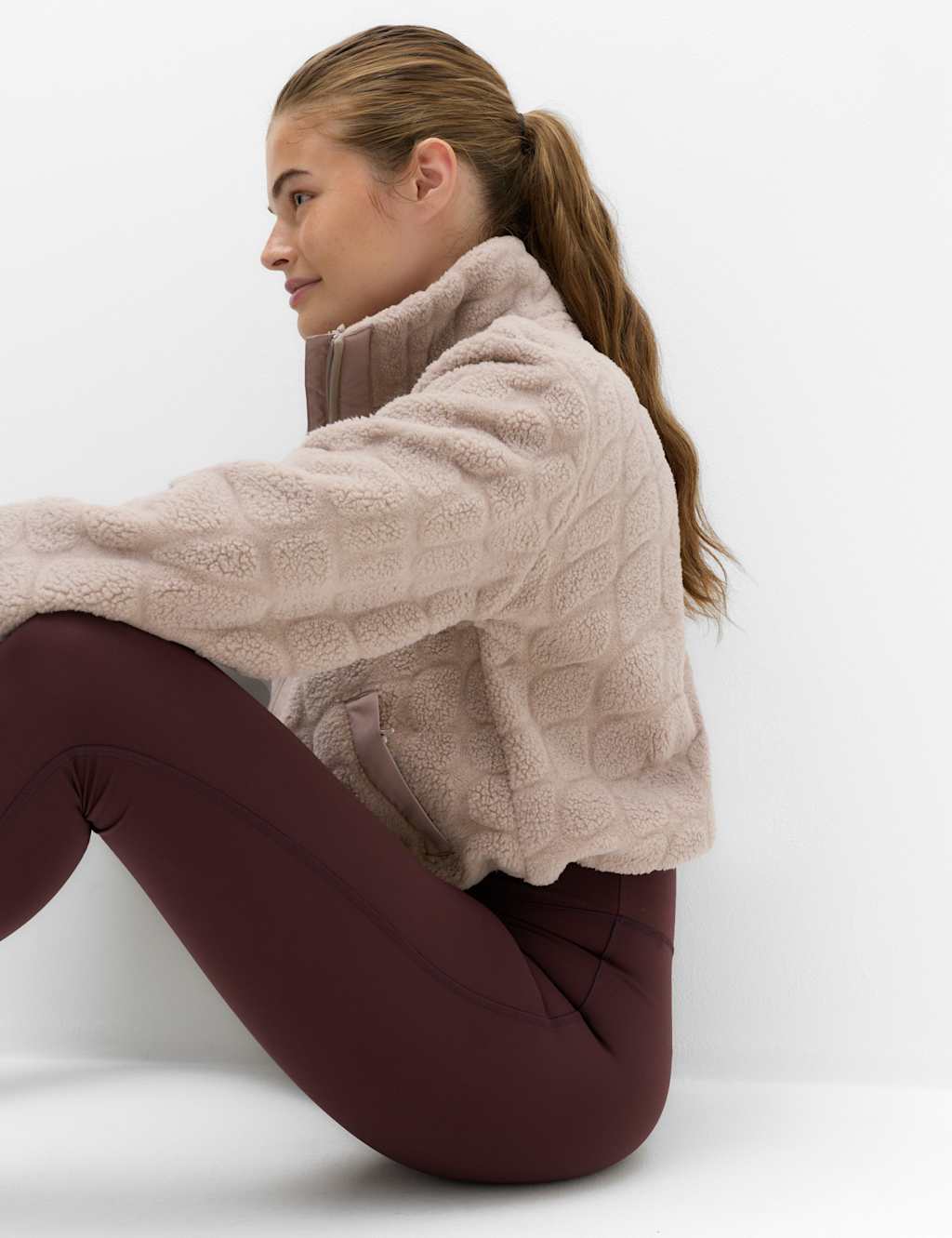 Goodmove Women's Borg Textured Funnel Neck Fleece Jacket - 20 - Putty