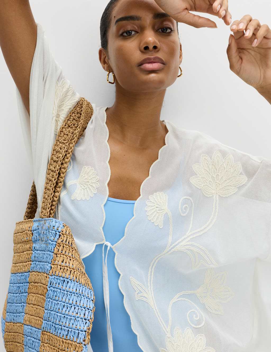 M&S Women's Cotton Rich Embroidered Kaftan - Small - Ivory