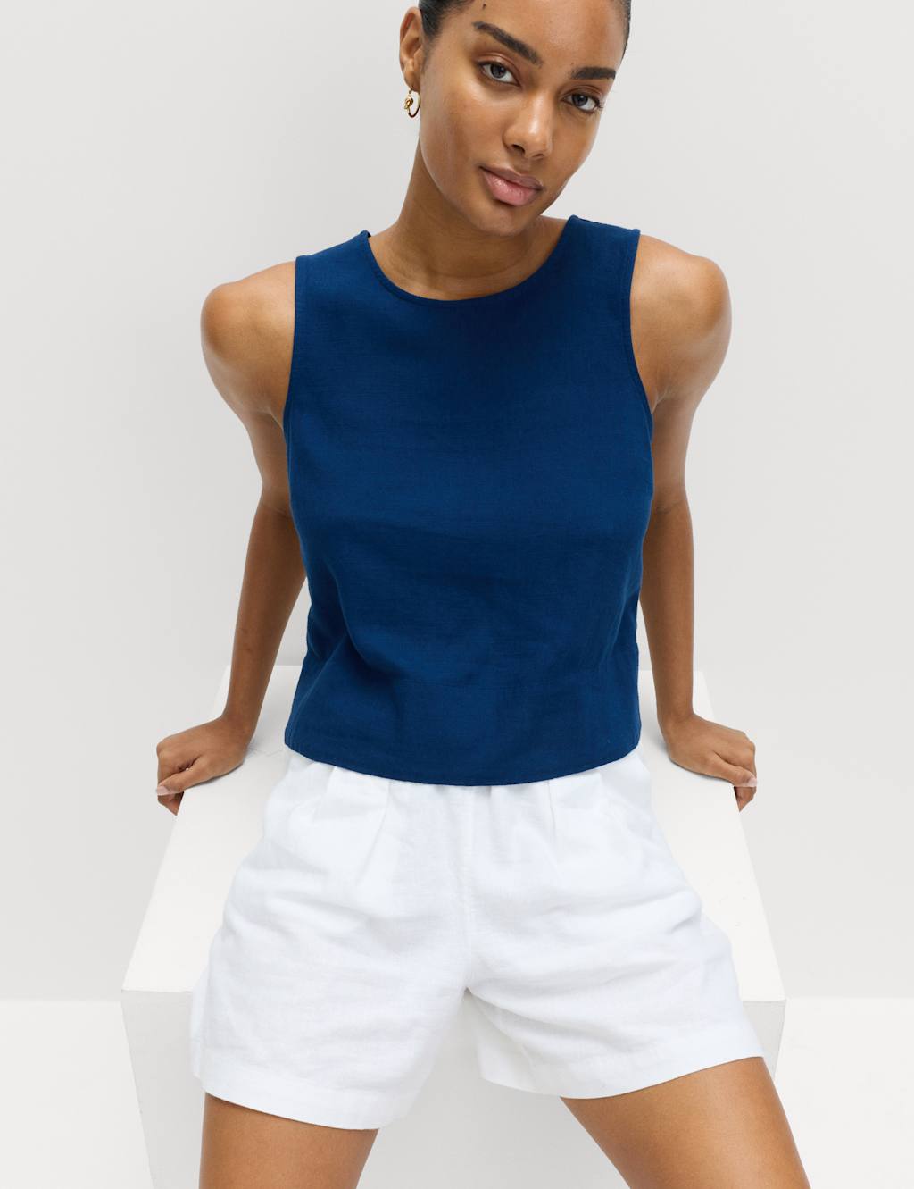 M&S Women's Vest with Linen - 10 - Dark Marine
