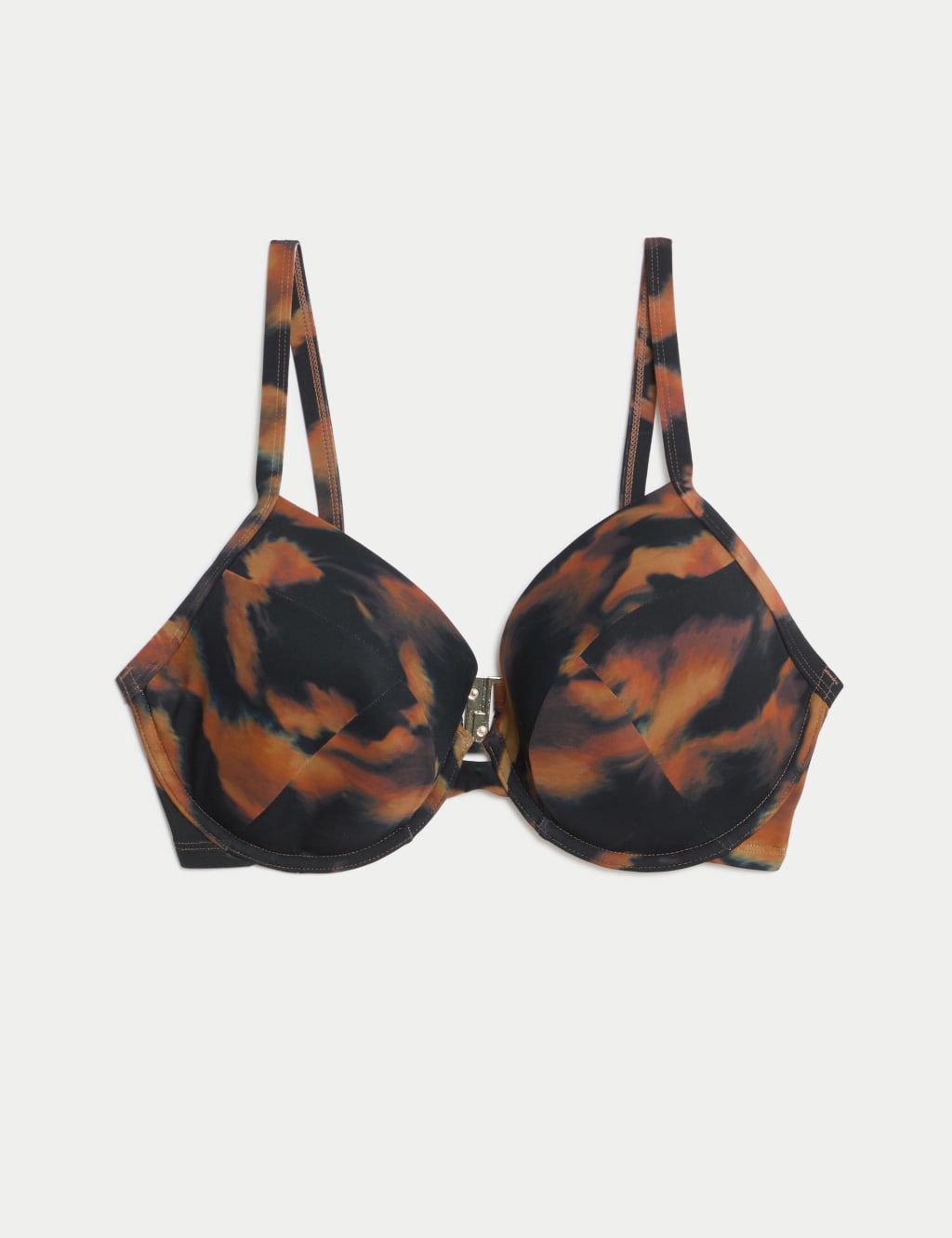 M&S Collection Women's Printed Wired Plunge V-Neck Bikini Top D-G - 34D - Dark Brown Mix, Dark Brown Mix