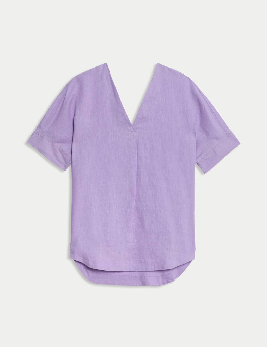 M&S Pure Linen V-Neck Relaxed Popover Blouse Dusted Lilac