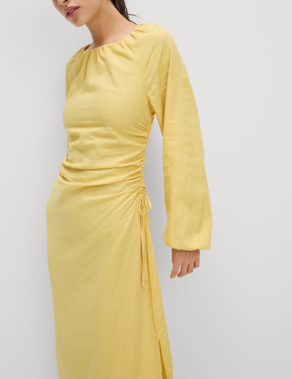 Linen Rich Side Detail Midi Shift Dress