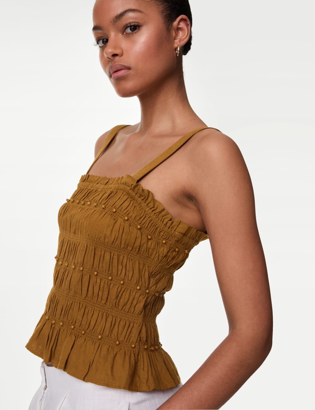Linen Rich Square Neck Smocked Cami Top