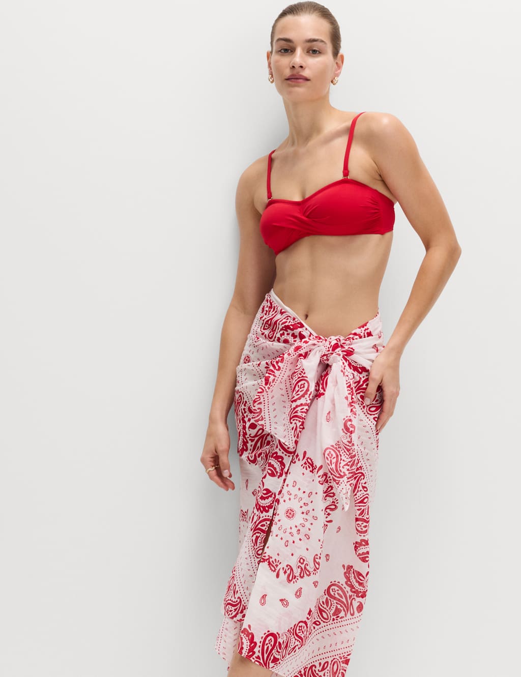 M&S Women's Pure Cotton Printed Sarong - Dark Red Mix