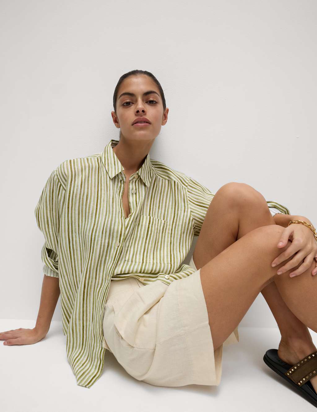 Pure Linen Striped Oversized Shirt