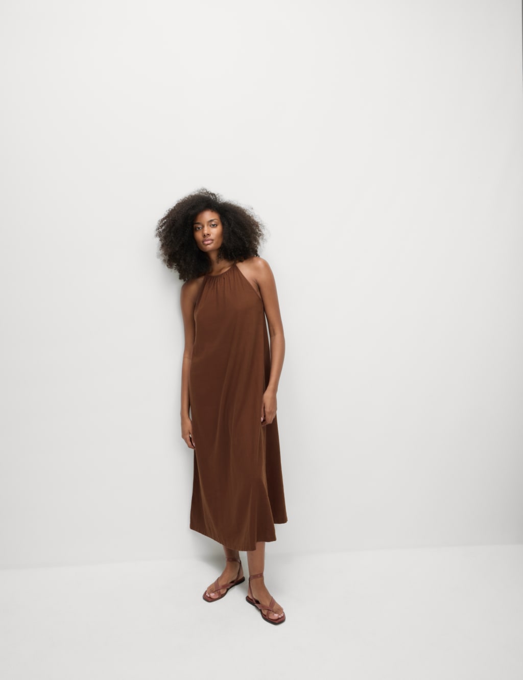Linen Rich Halter Neck Midaxi Swing Dress