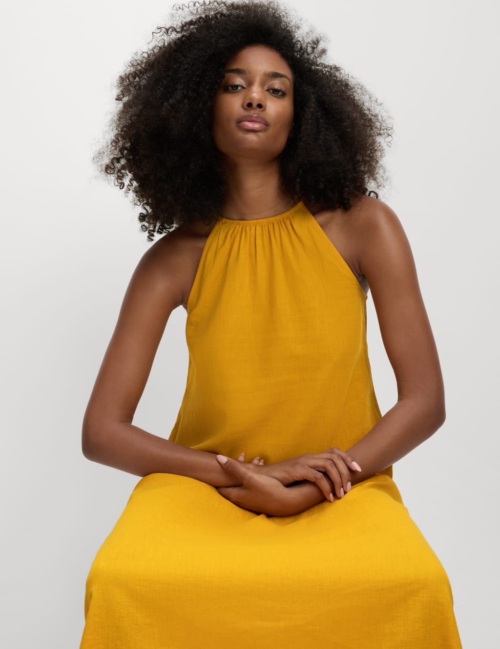 Linen Rich Halter Neck Midaxi Swing Dress