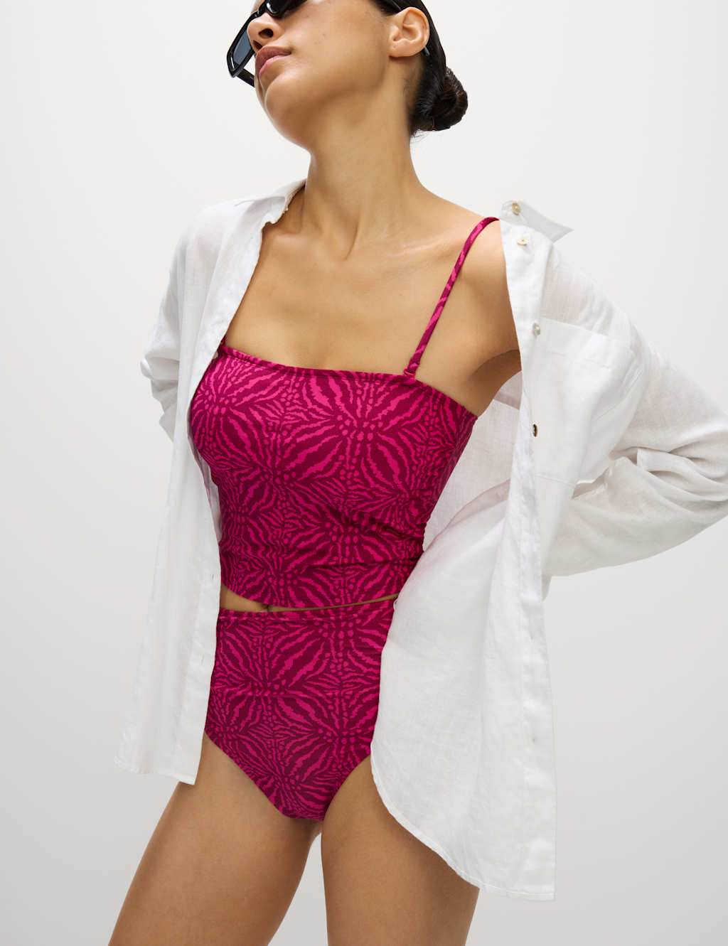 M&S Printed Tankini Top Pink Mix