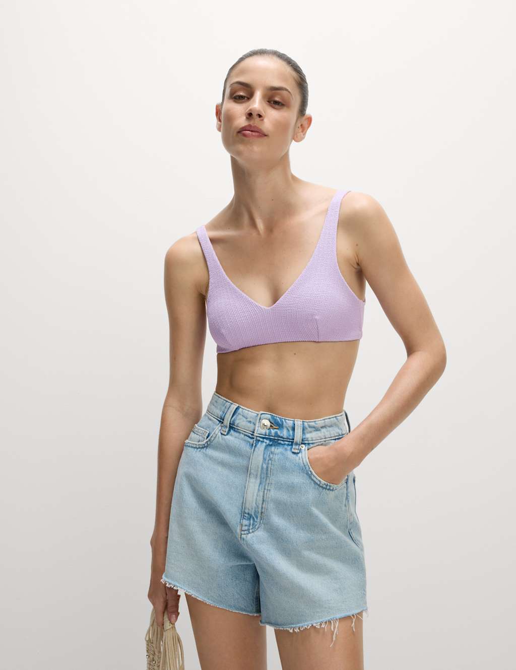 Textured Padded Plunge Bikini Top
