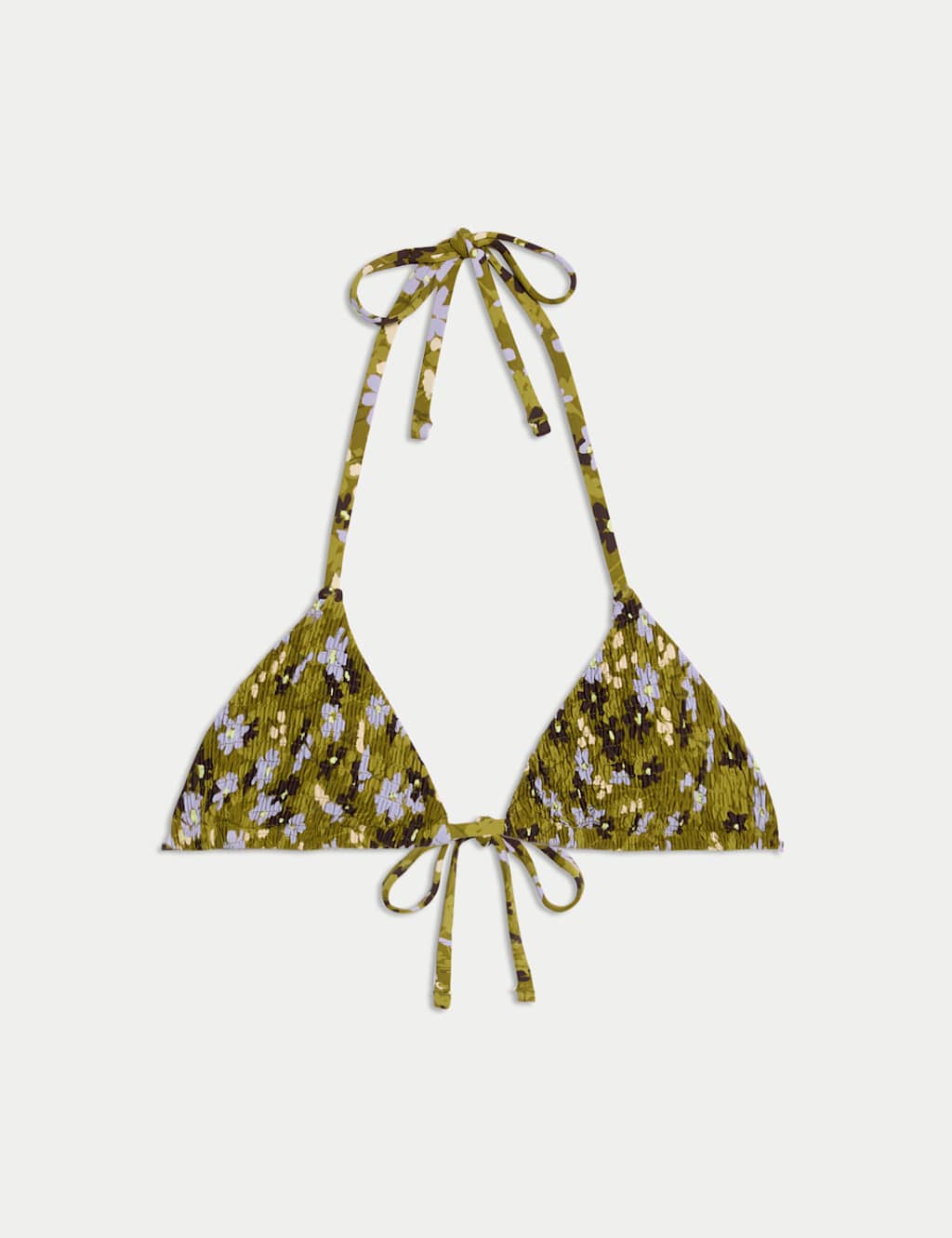 Printed Shirred Triangle Bikini Top