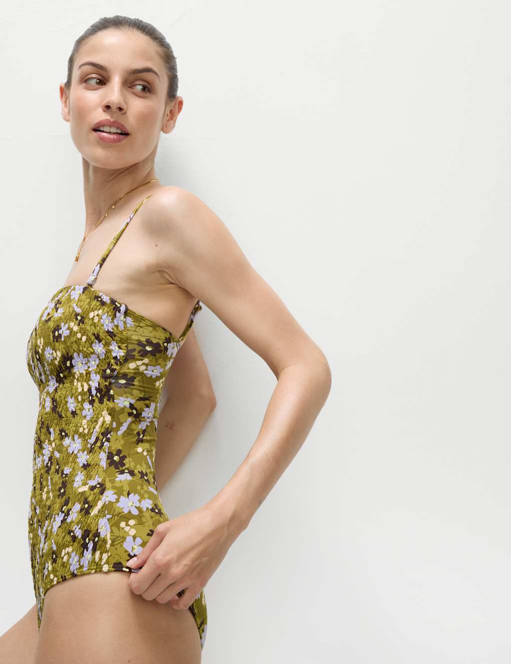 Floral Shirred Bandeau Swimsuit