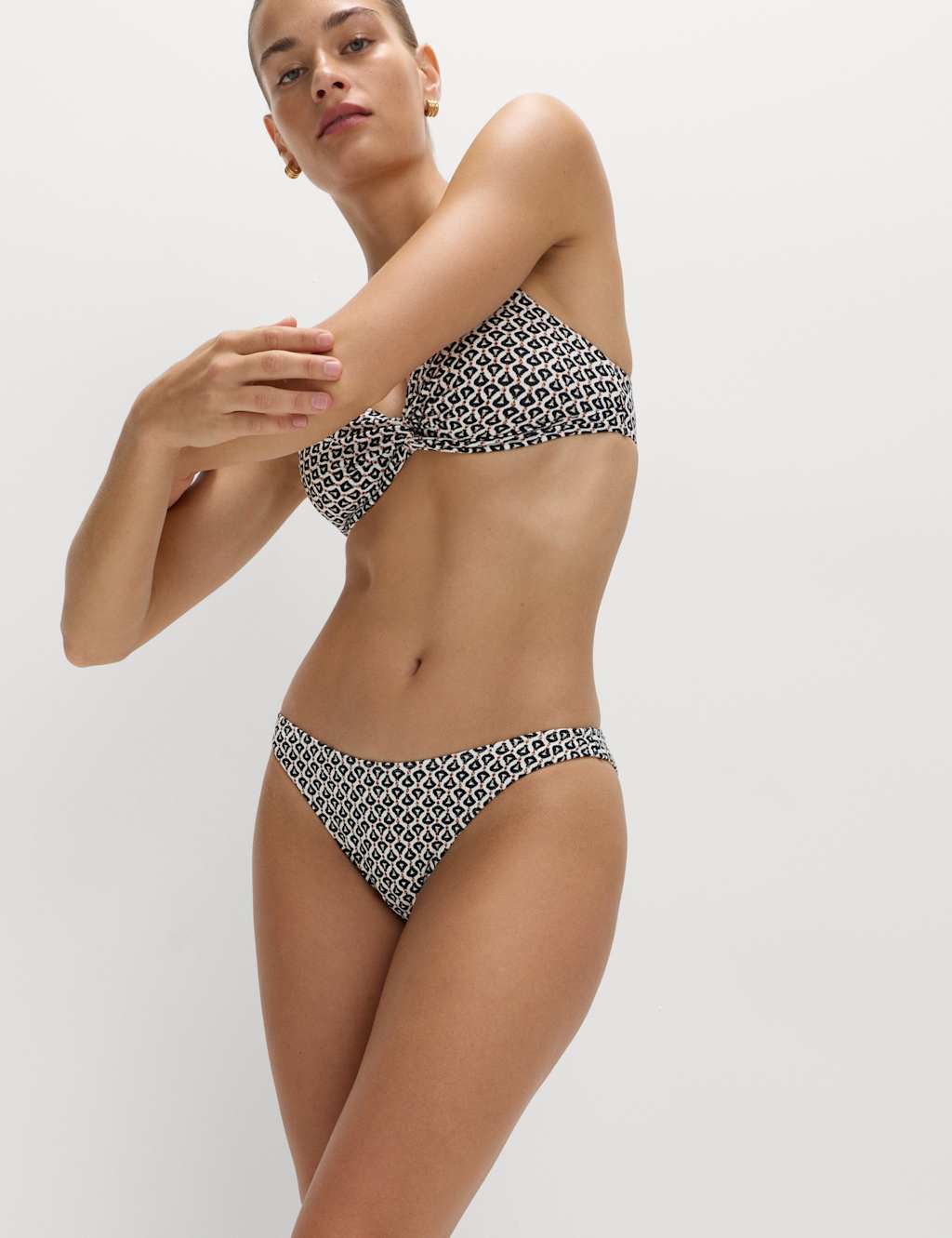 M&S Printed High Leg Bikini Bottoms Black Mix