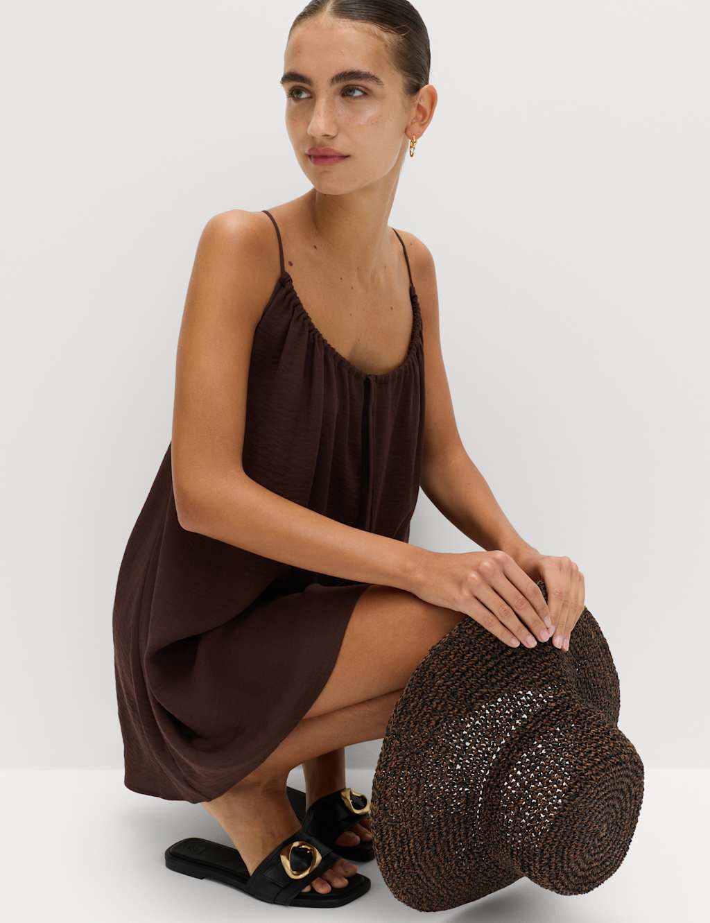 M&S Women's Tie Front Strappy Mini Slip Dress - 20 - Peat