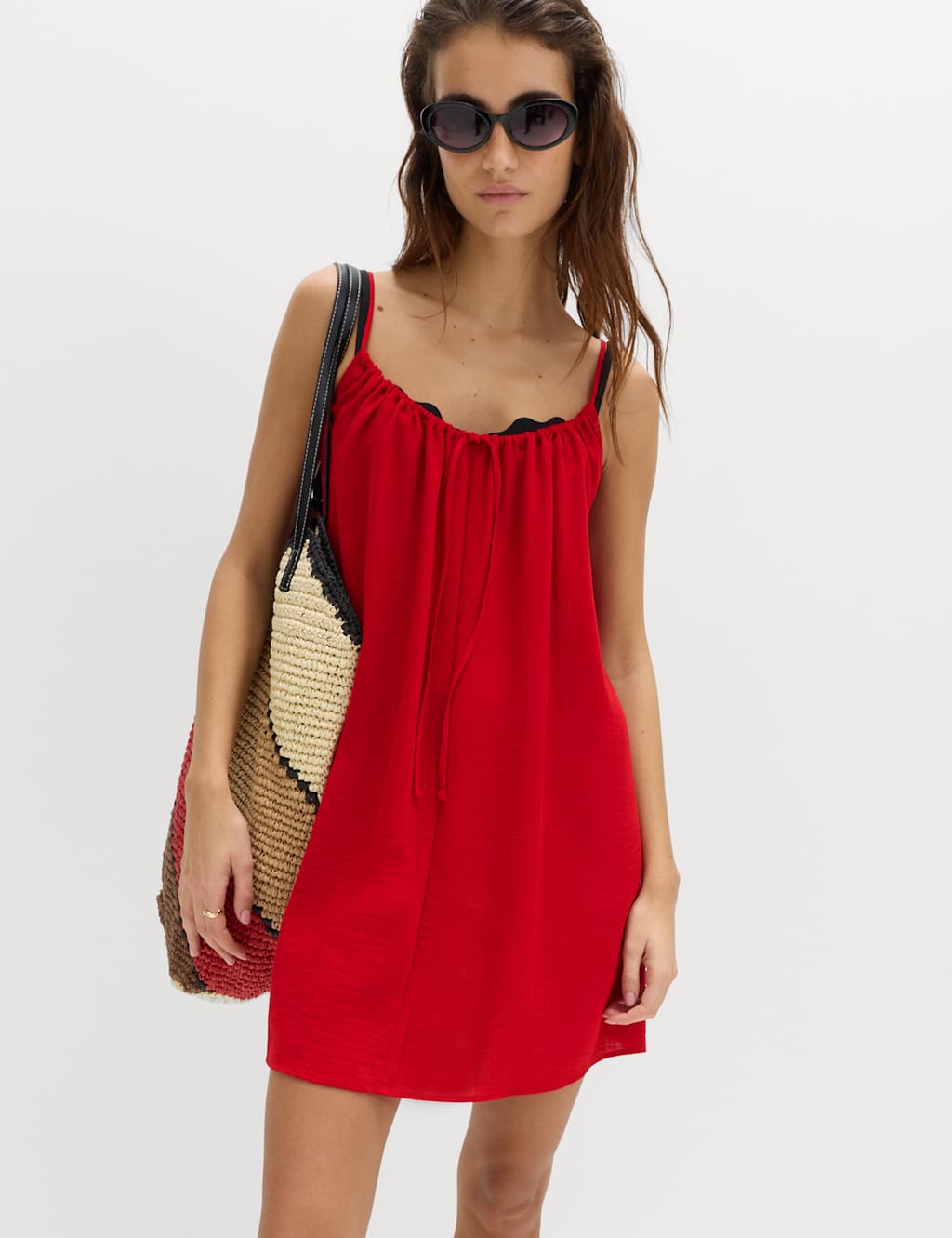 M&S Women's Tie Front Strappy Mini Slip Dress - 16 - Lacquer Red