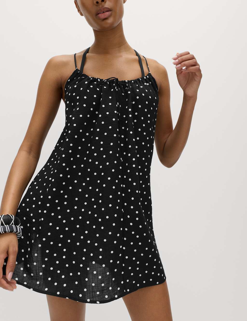 M&S Women's Printed Tie Front Strappy Mini Slip Dress - 14 - White Mix
