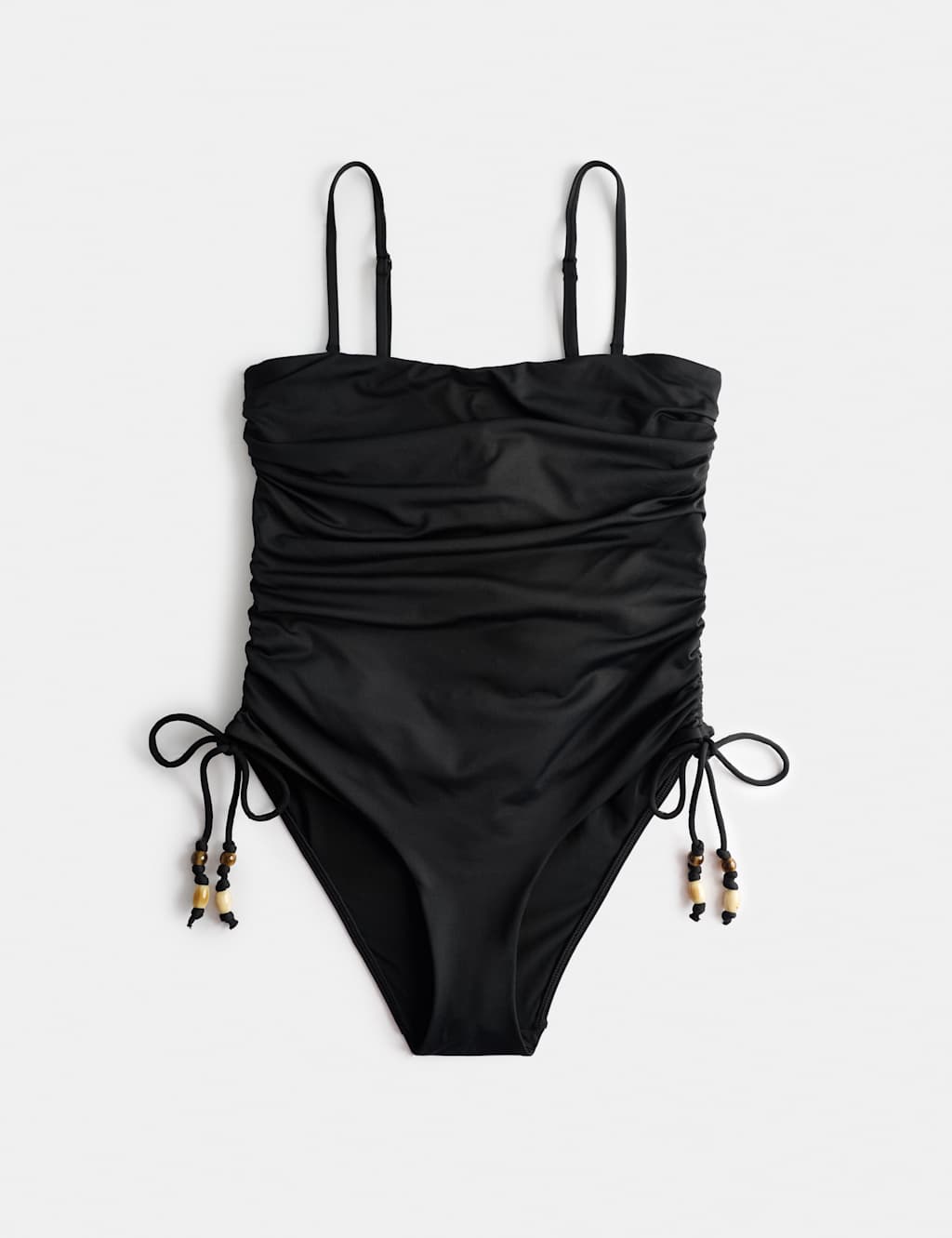 M&S Women's Tummy Control Wired Ruched Bandeau Swimsuit - 38C - Black