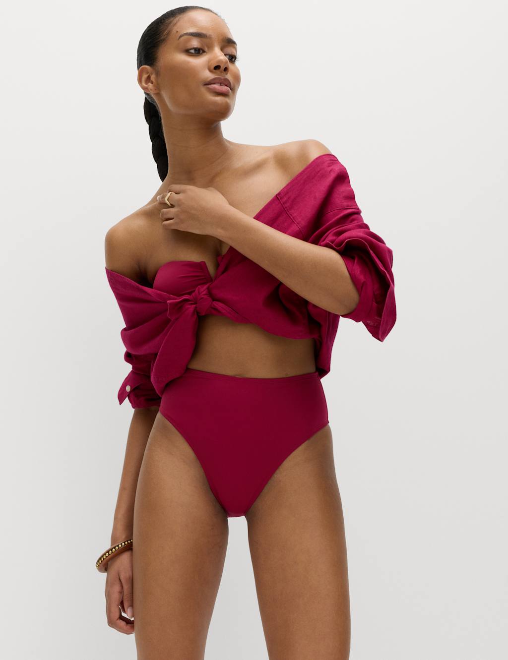 M&S Women's High Waisted Bikini Bottoms - 14 - Raspberry